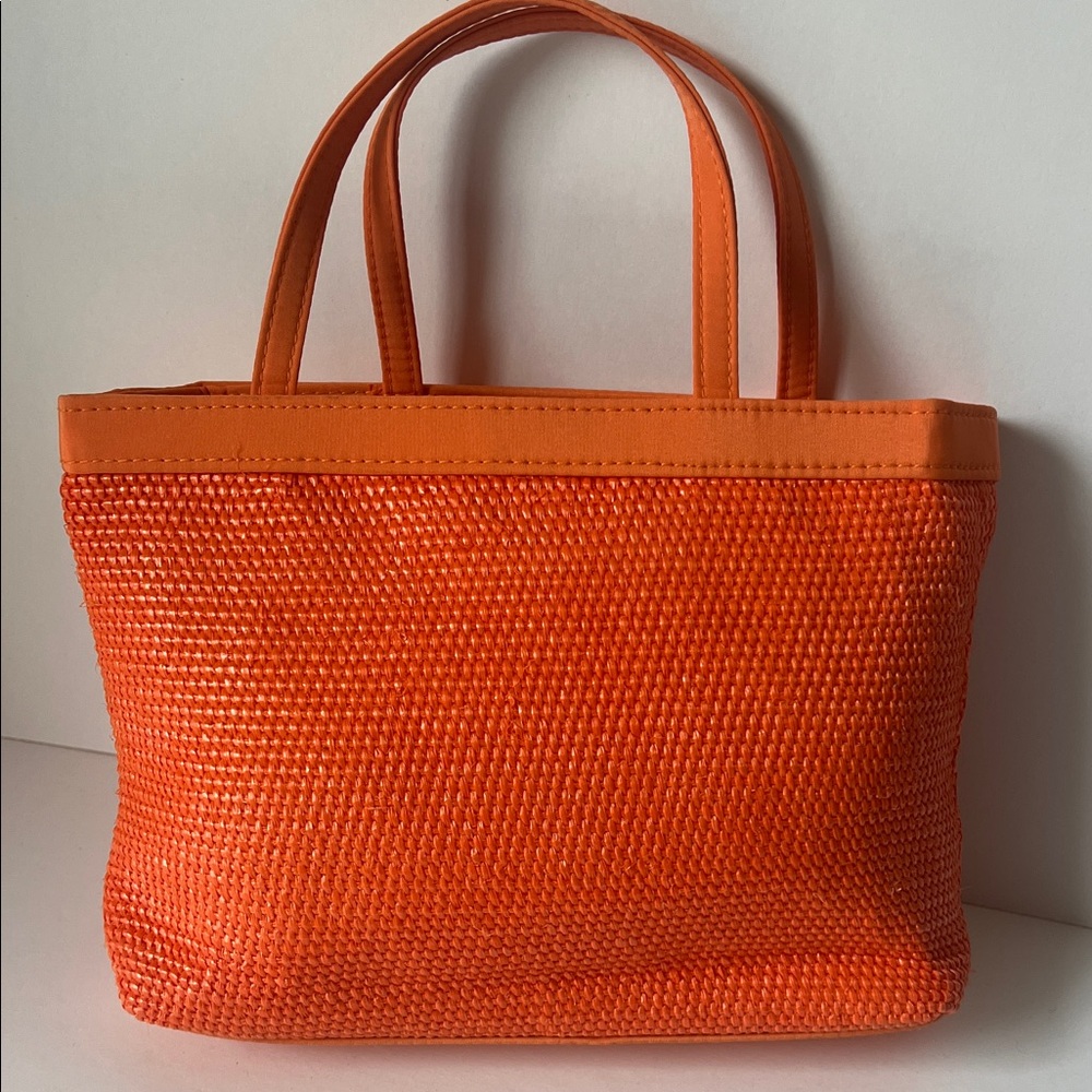 Escada Orange Woven Tote with Pink Drawstring Liner - Picture 4 of 15